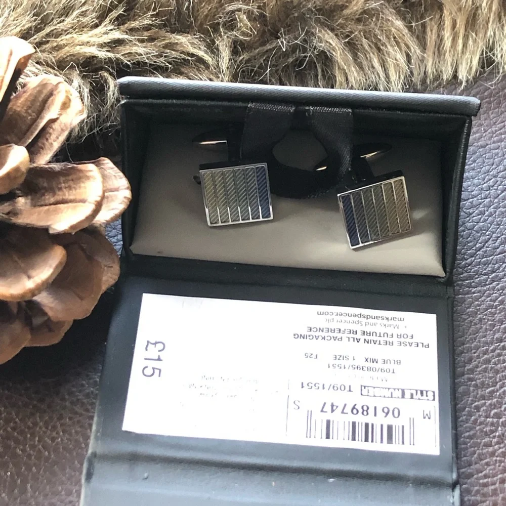 Marks & Spencer blue ombré mix silver cuff links NIB